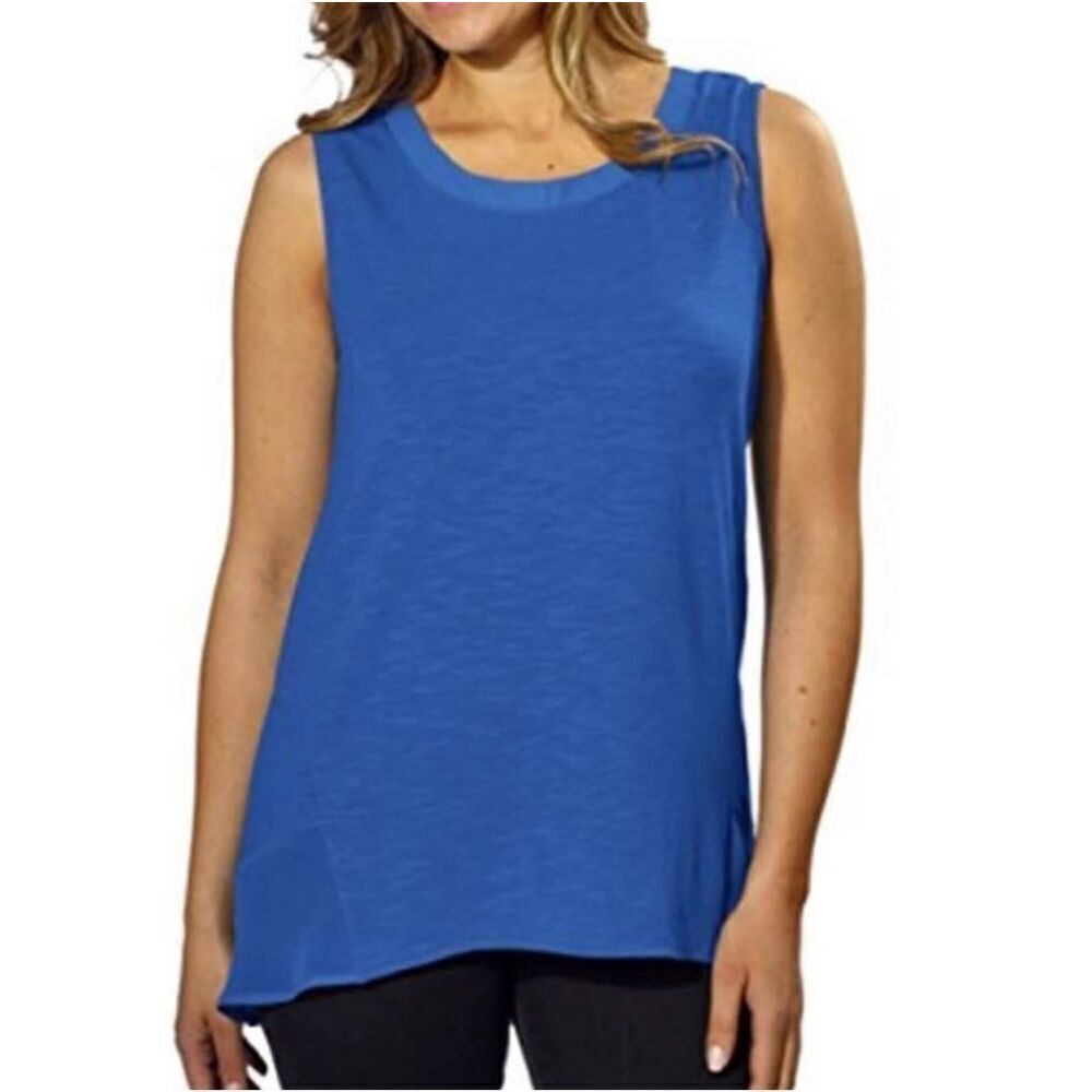 Womens Adrienne Vittadini High-Low Cobalt Blue Mixed Media Sleeveless Top - Sz L